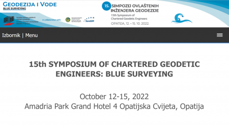 ‘Blue Surveying’ – 15th Symposium of Chartered Geodetic Engineers 2022, Opatija (HR), 12 – 15 October 2022